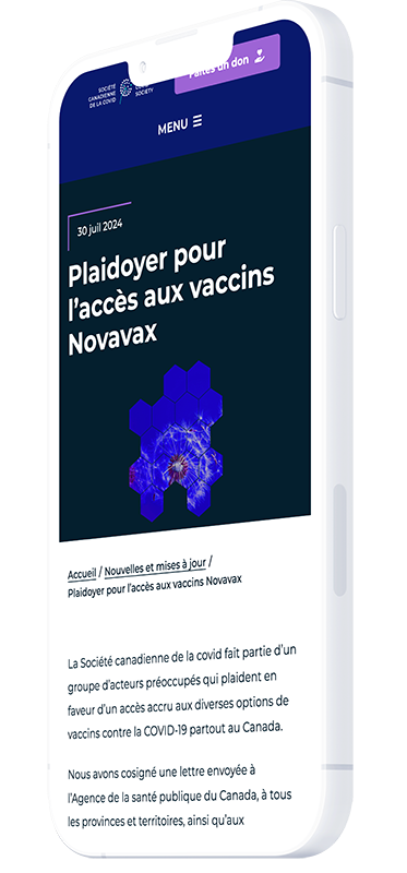 Canadian Covid Society French website on mobile: French and English versions maintained in parallel