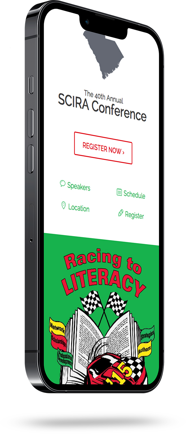 SCIRA annual conference website on mobile: registration, speakers, and schedule